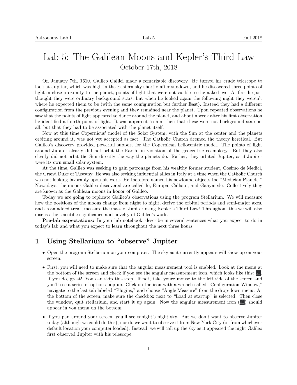 Lab 5: the Galilean Moons and Kepler's Third