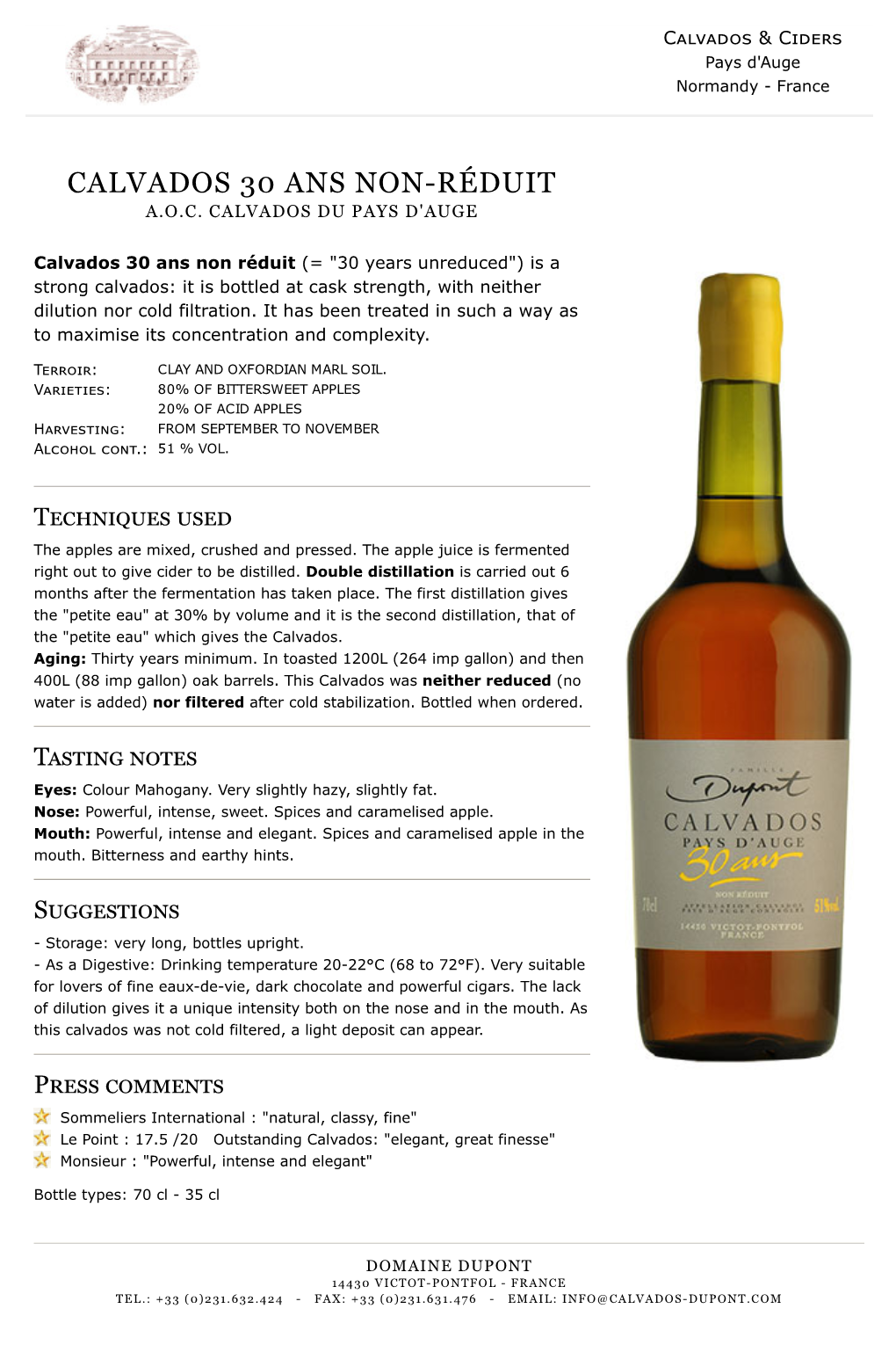 Calvados 30 Ans Unreduced