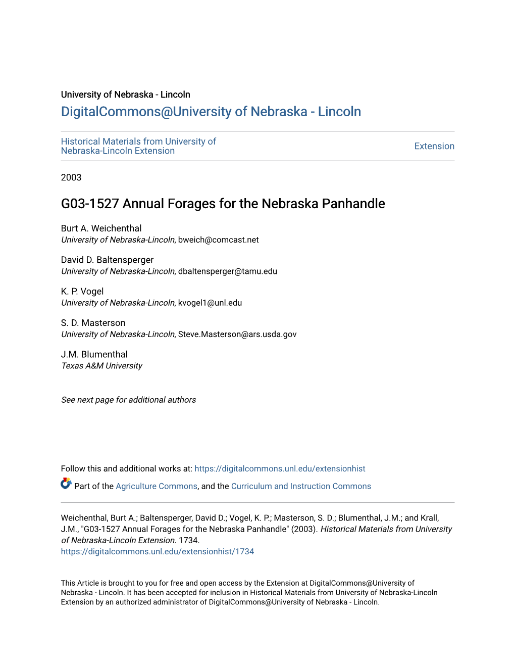 G03-1527 Annual Forages for the Nebraska Panhandle