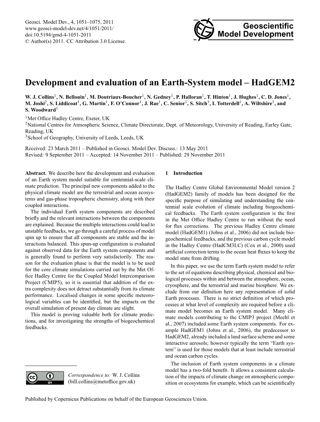 Development and Evaluation of an Earth-System Model – Hadgem2