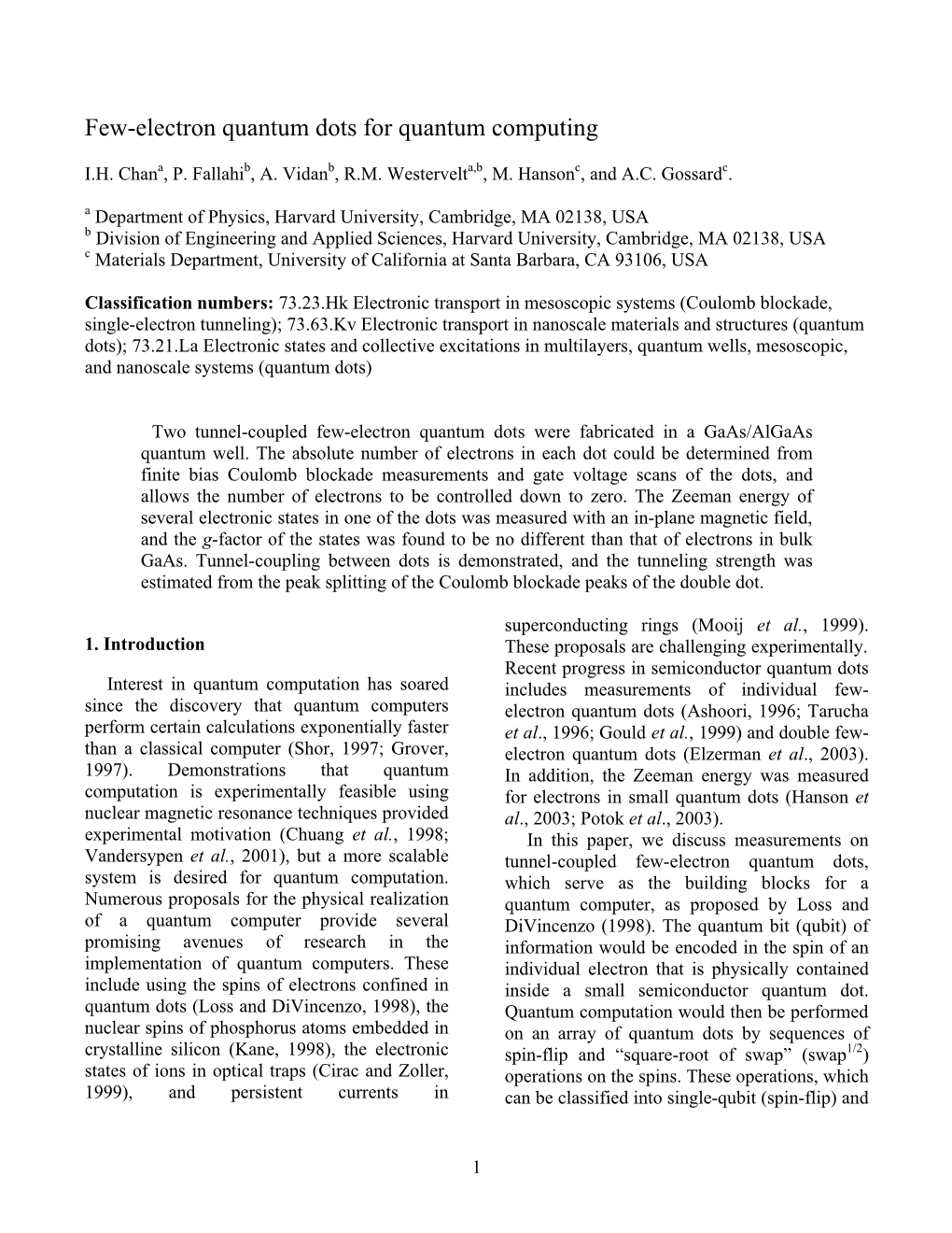 Few-Electron Quantum Dots for Quantum Computing