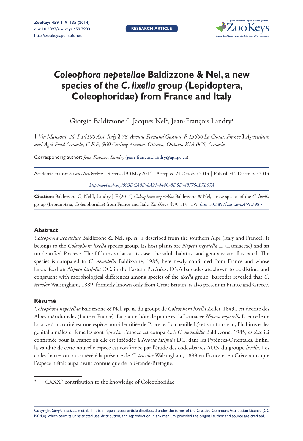 Coleophora Nepetellae Baldizzone & Nel, a New Species of the C. Lixella Group