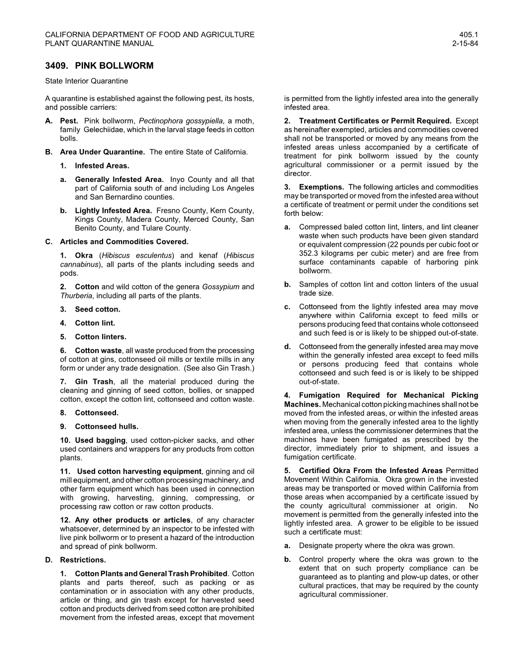 PINK BOLLWORM State Interior Quarantine