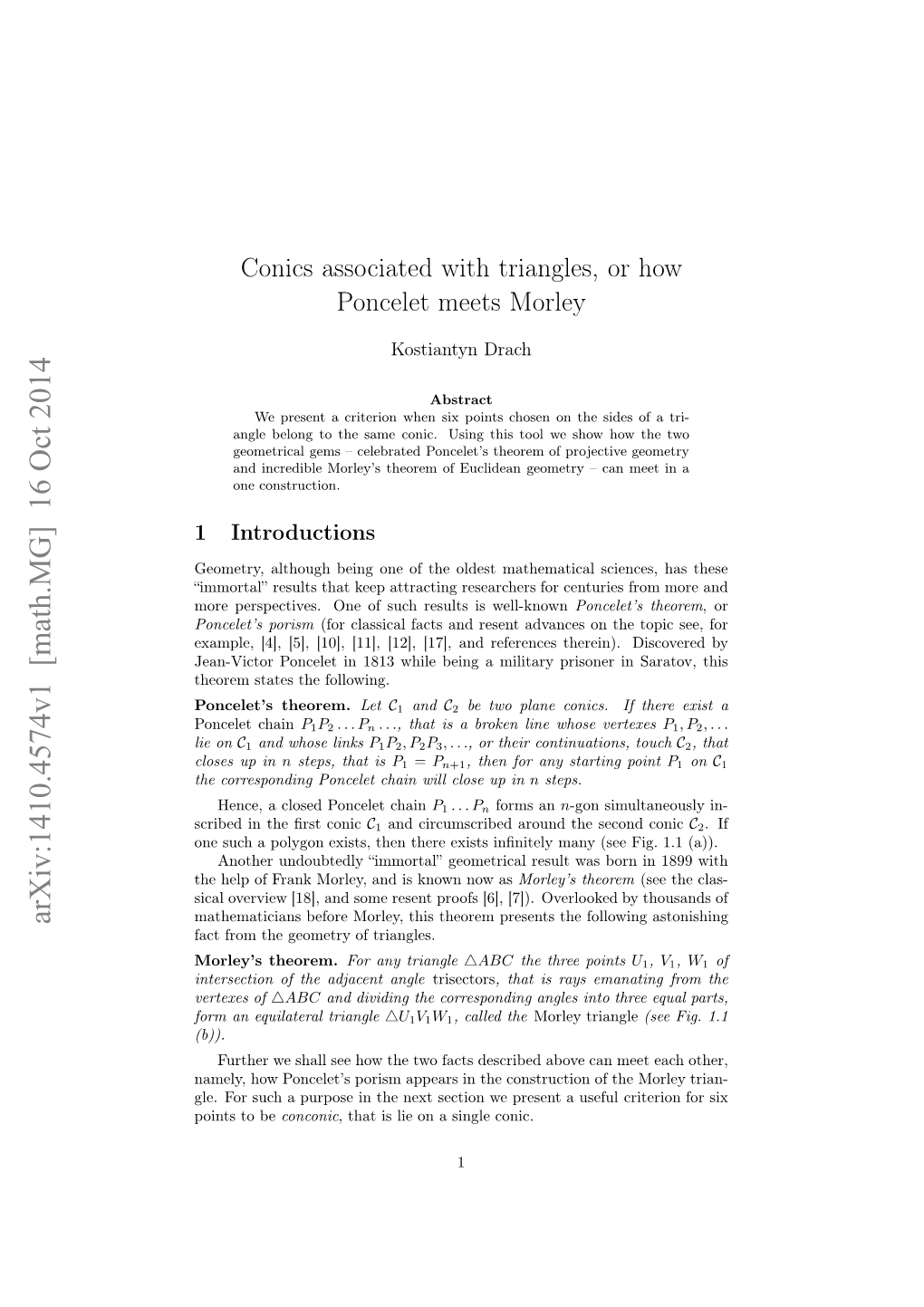 Conics Associated with Triangles, Or How Poncelet Meets Morley