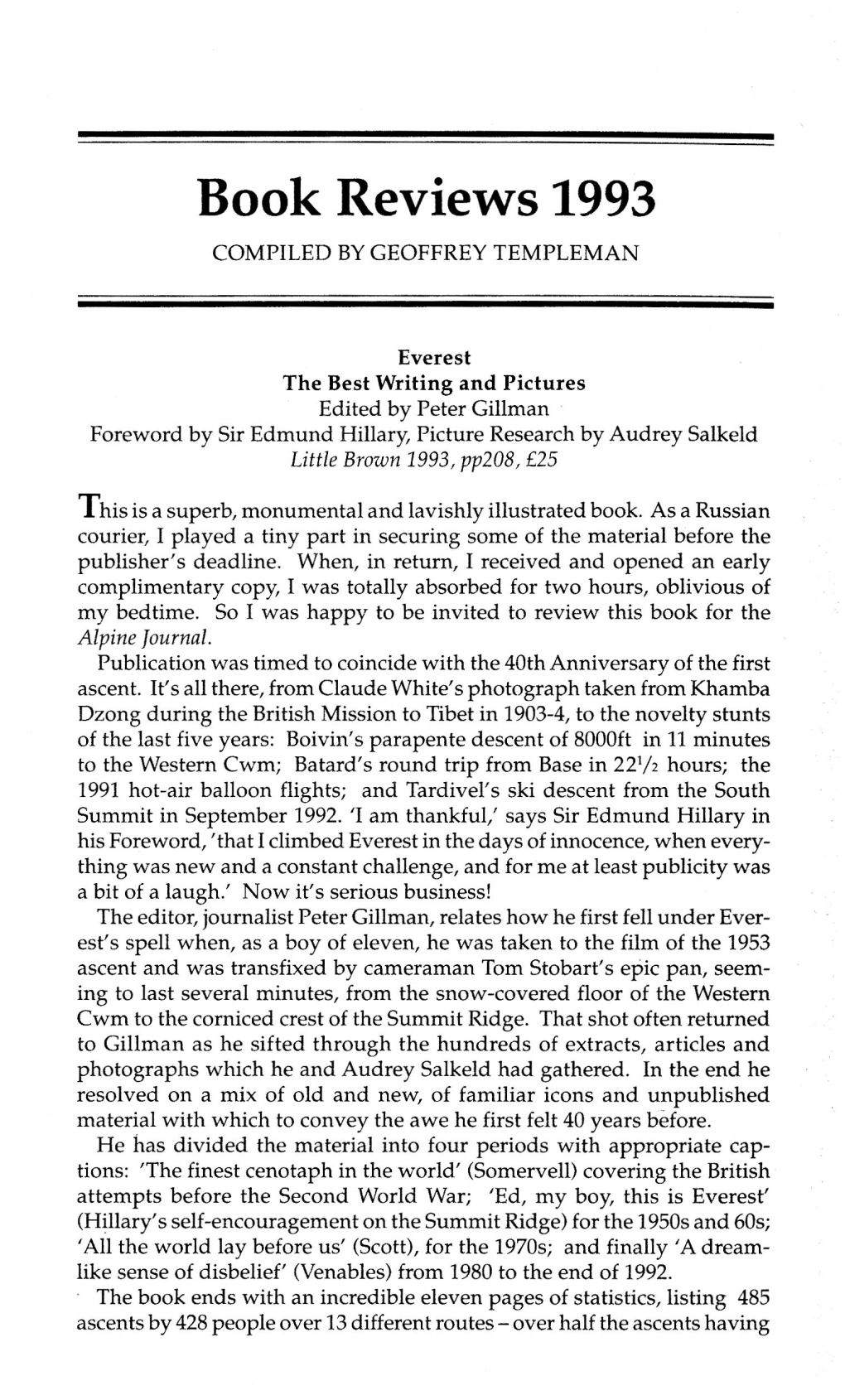 Book Reviews 1993 COMPILED by GEOFFREY TEMPLEMAN