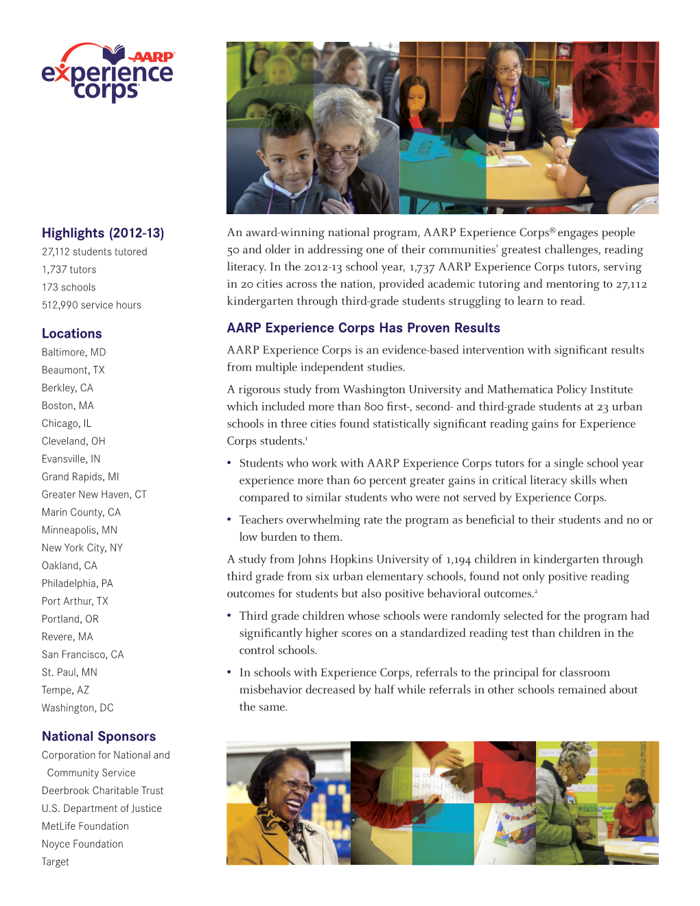 Locations National Sponsors AARP Experience Corps Has Proven