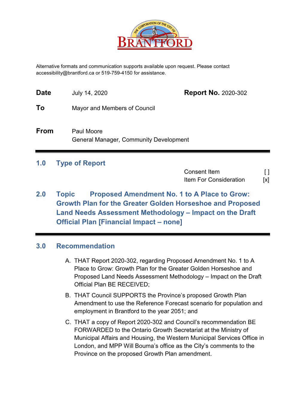 Proposed Amendment to the Growth Plan and Land Needs Assessment