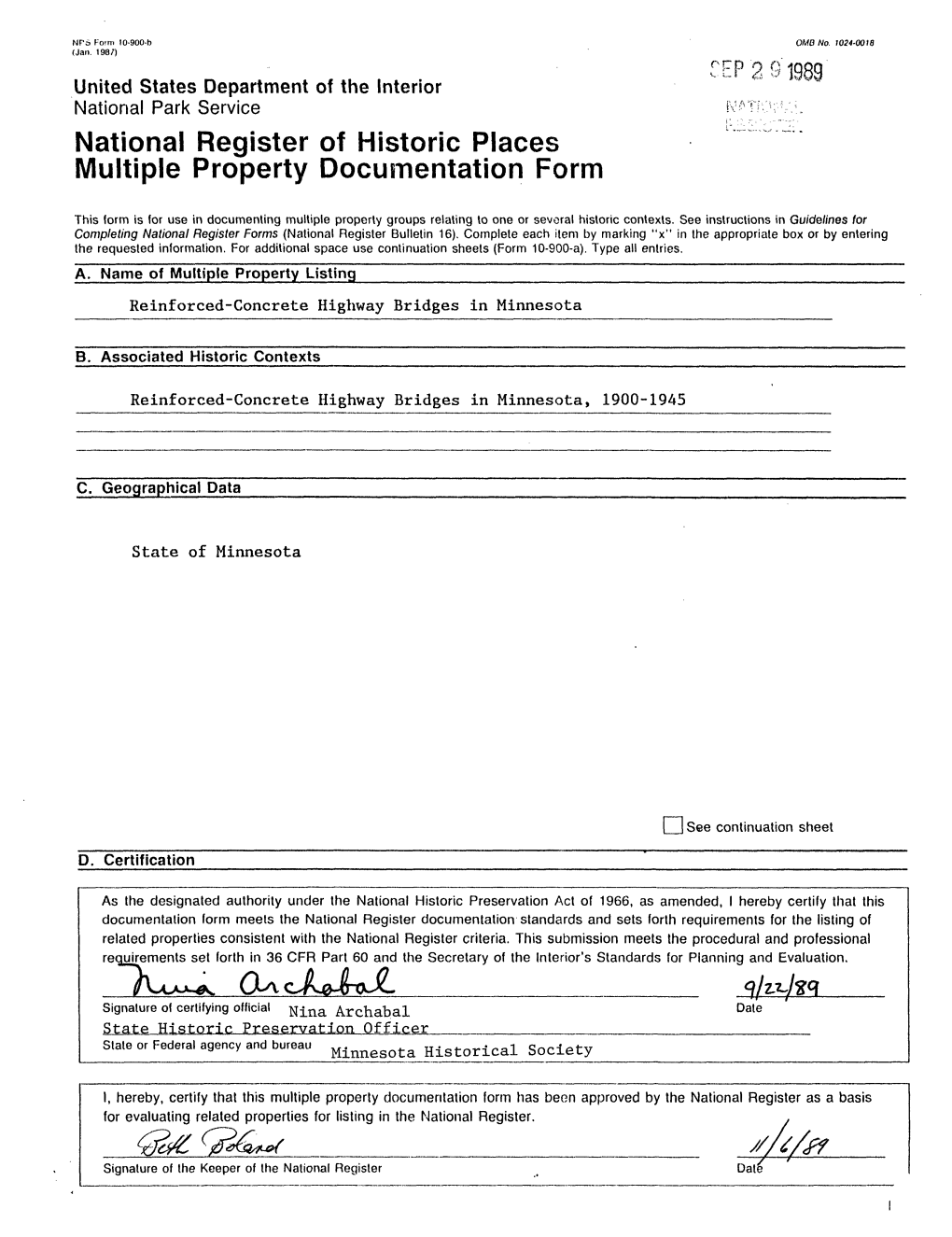 National Register of Historic Places Multiple Property Documentation Form