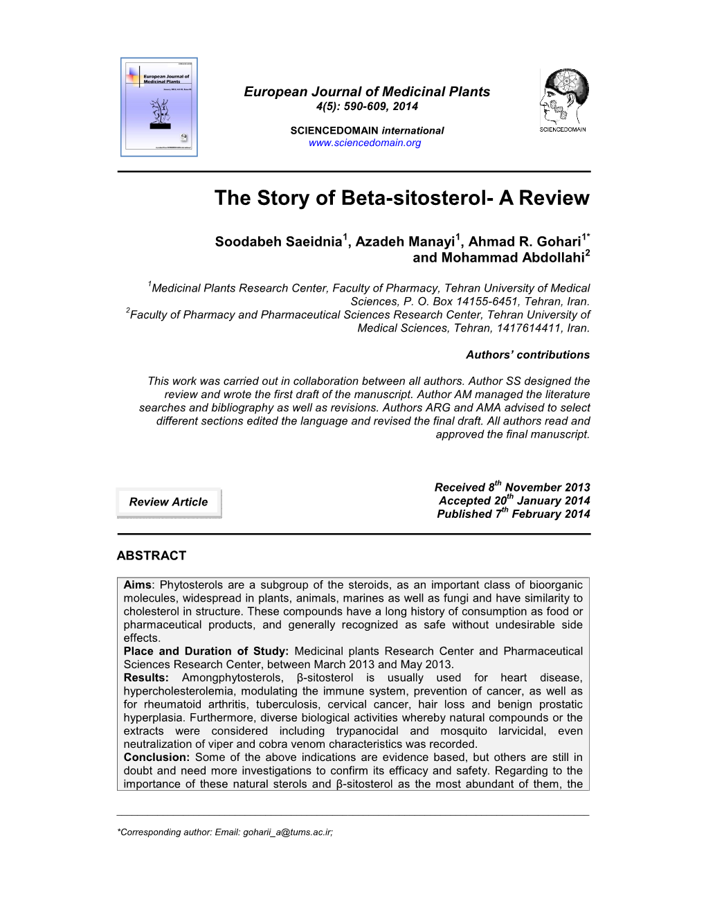 Beta-Sitosterol- a Review