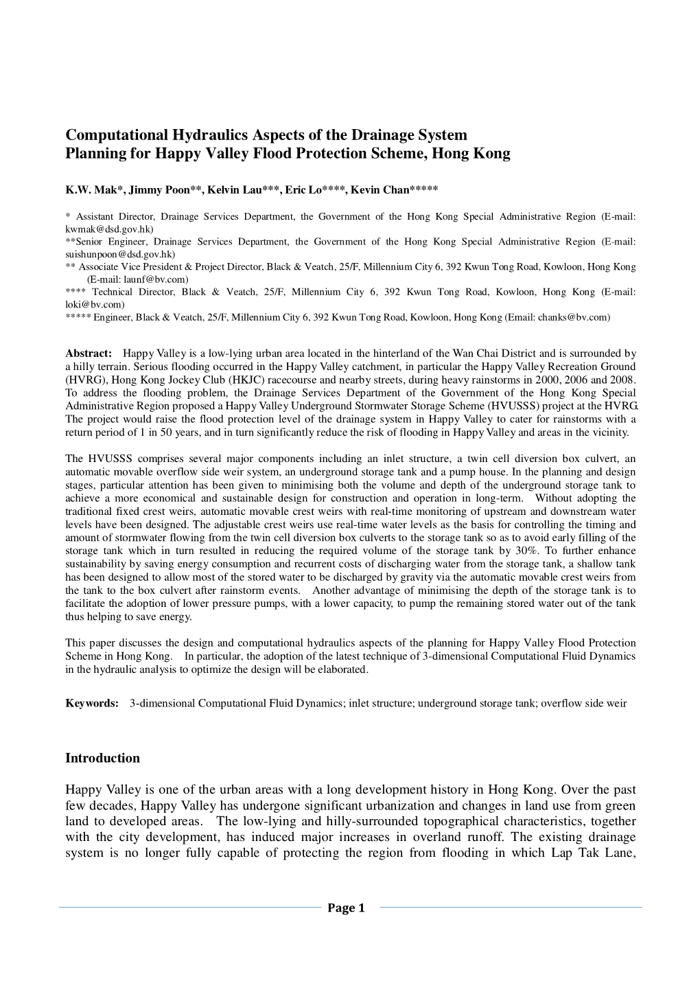 Computational Hydraulics Aspects of the Drainage System Planning for Happy Valley Flood Protection Scheme, Hong Kong