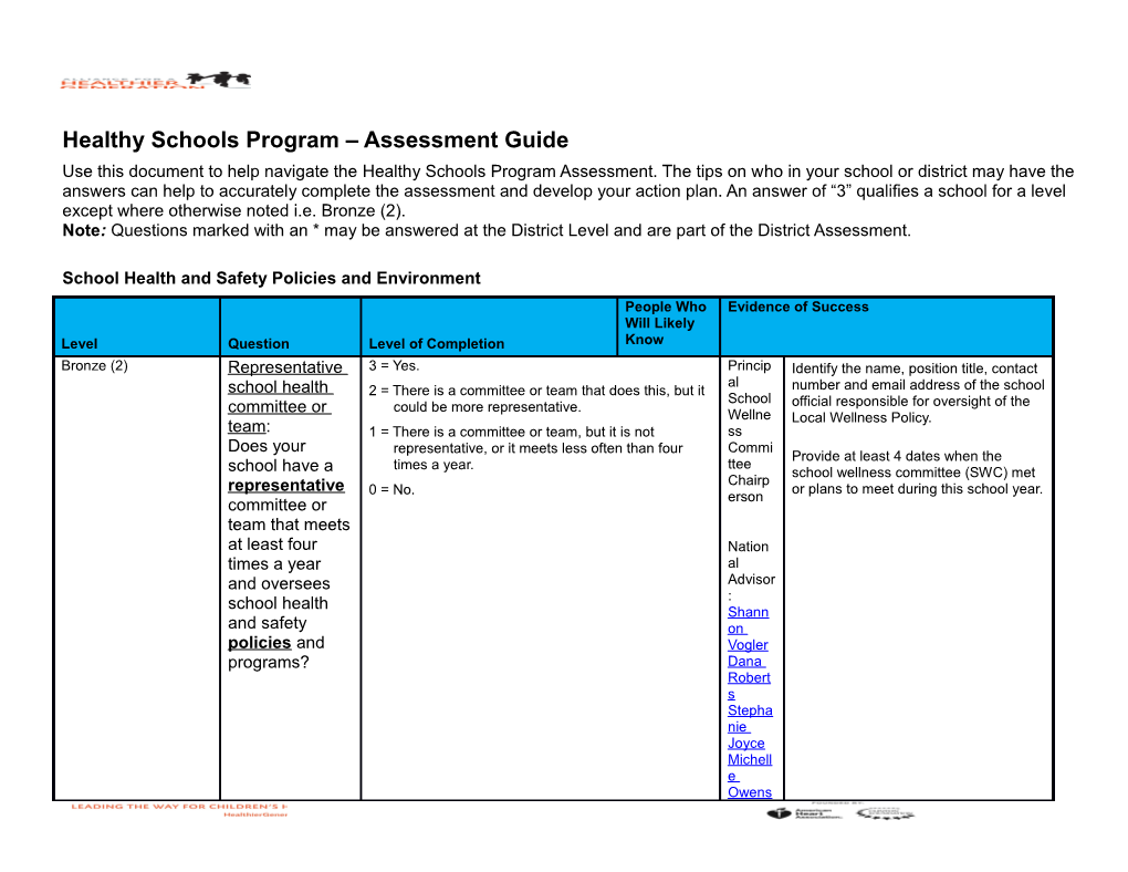 Healthy Schools Program Assessment Guide