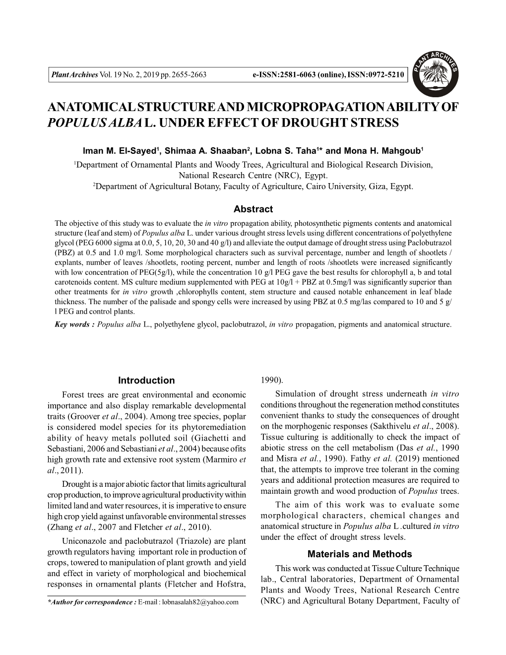 Anatomical Structure and Micropropagation Ability of Populus Alba L