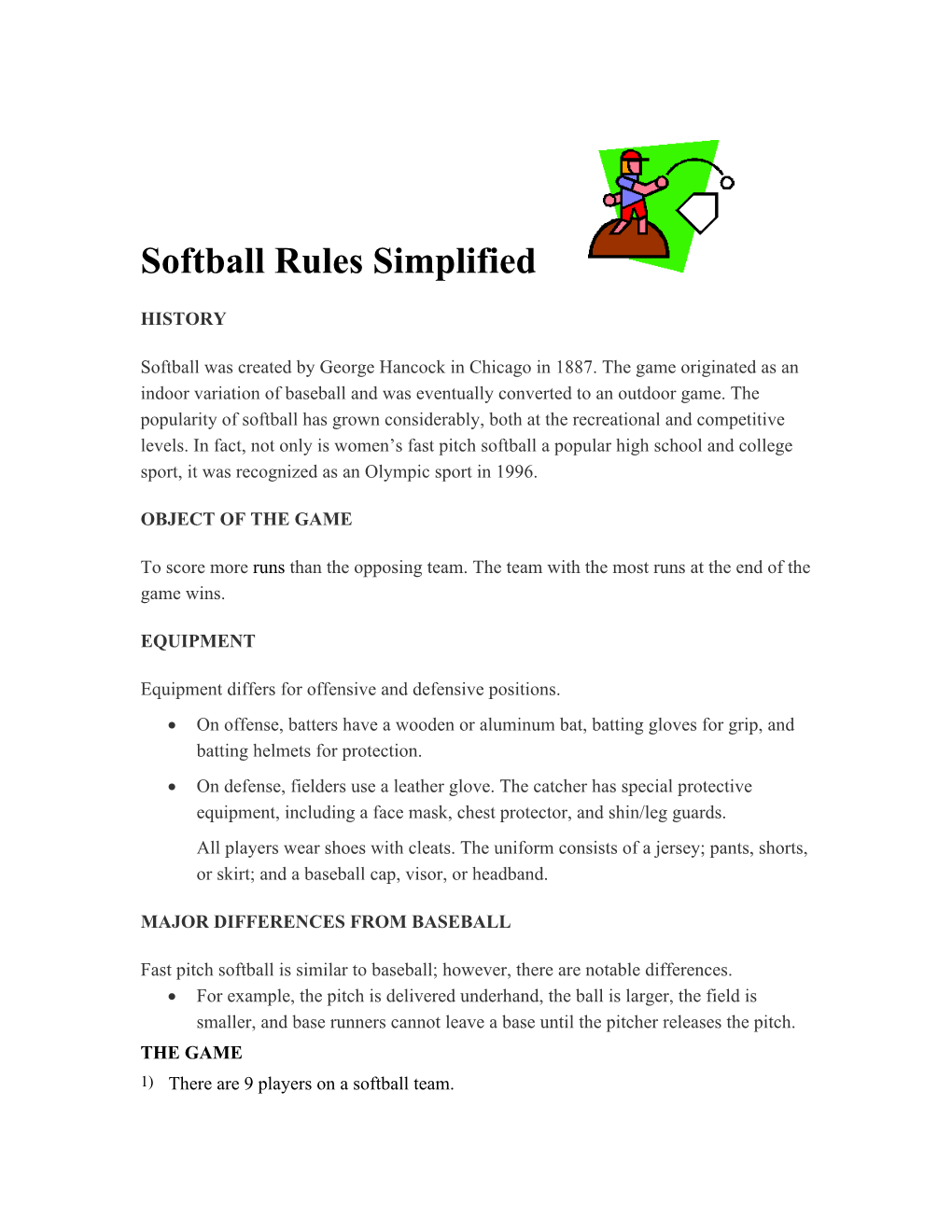 Softball Rules Simplified