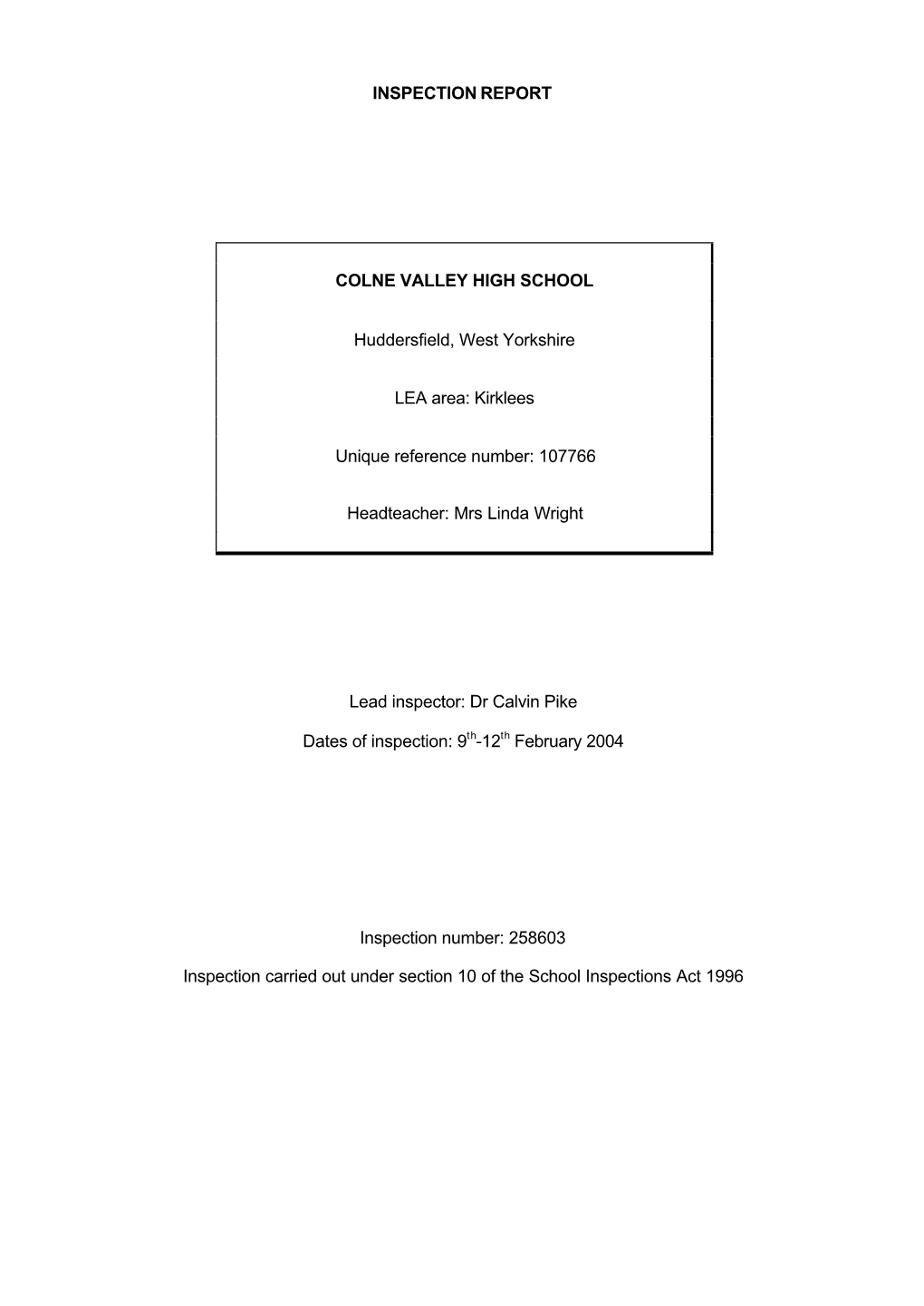 Inspection Report Colne Valley High