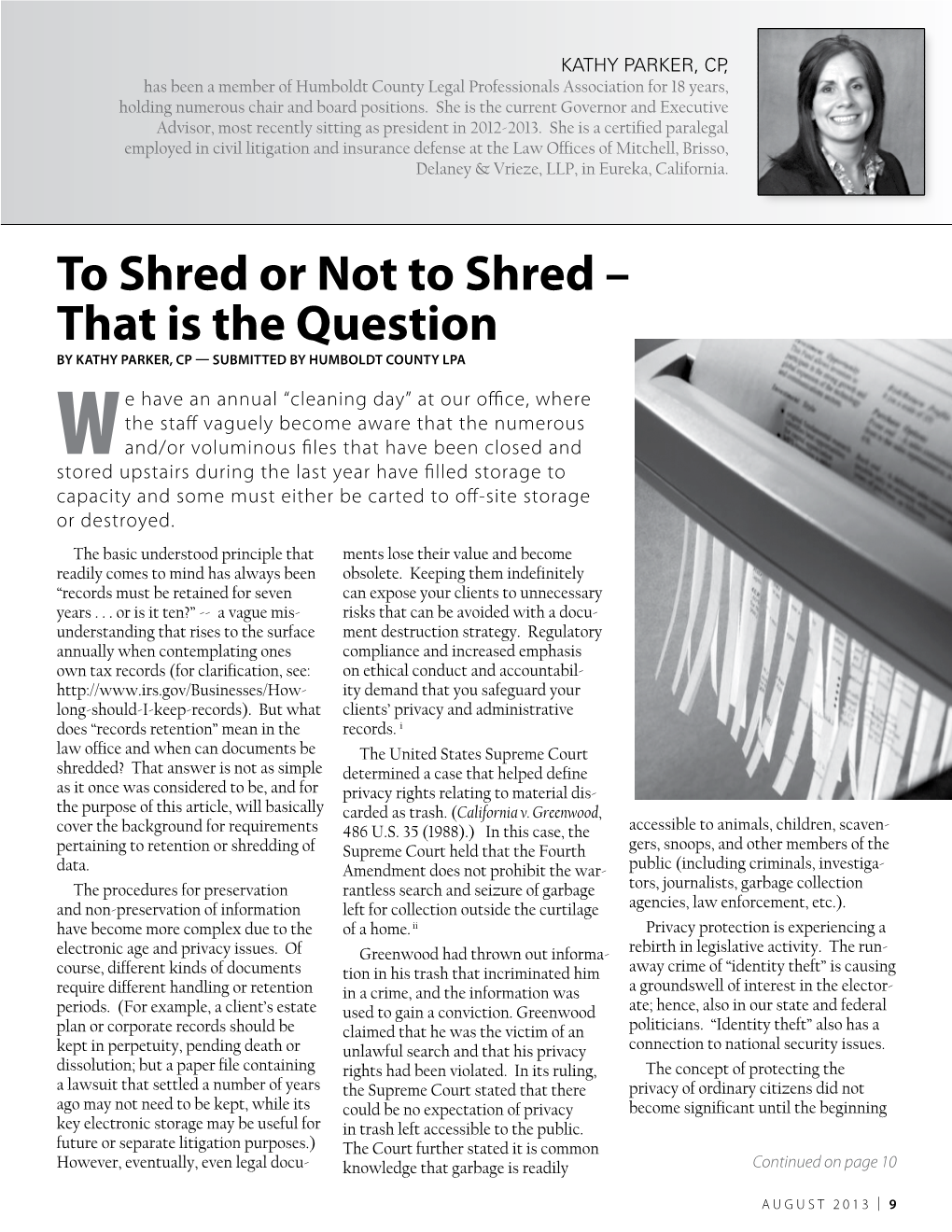 To Shred Or Not to Shred – That Is the Question by Kathy Parker, CP — Submitted by Humboldt County LPA
