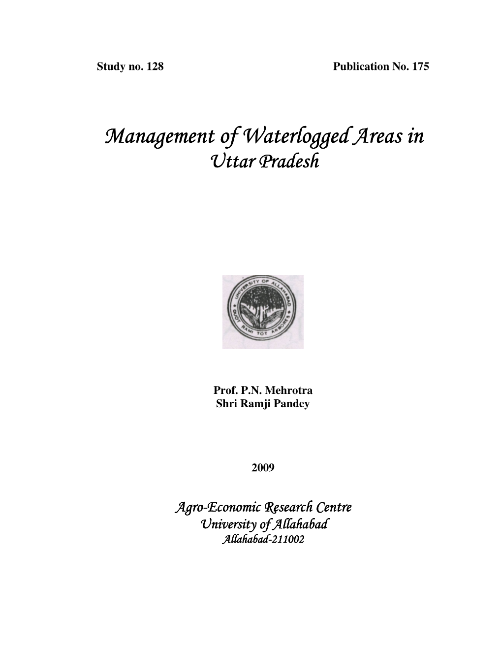 Management of Waterlogged Areas in Uttar Pradesh