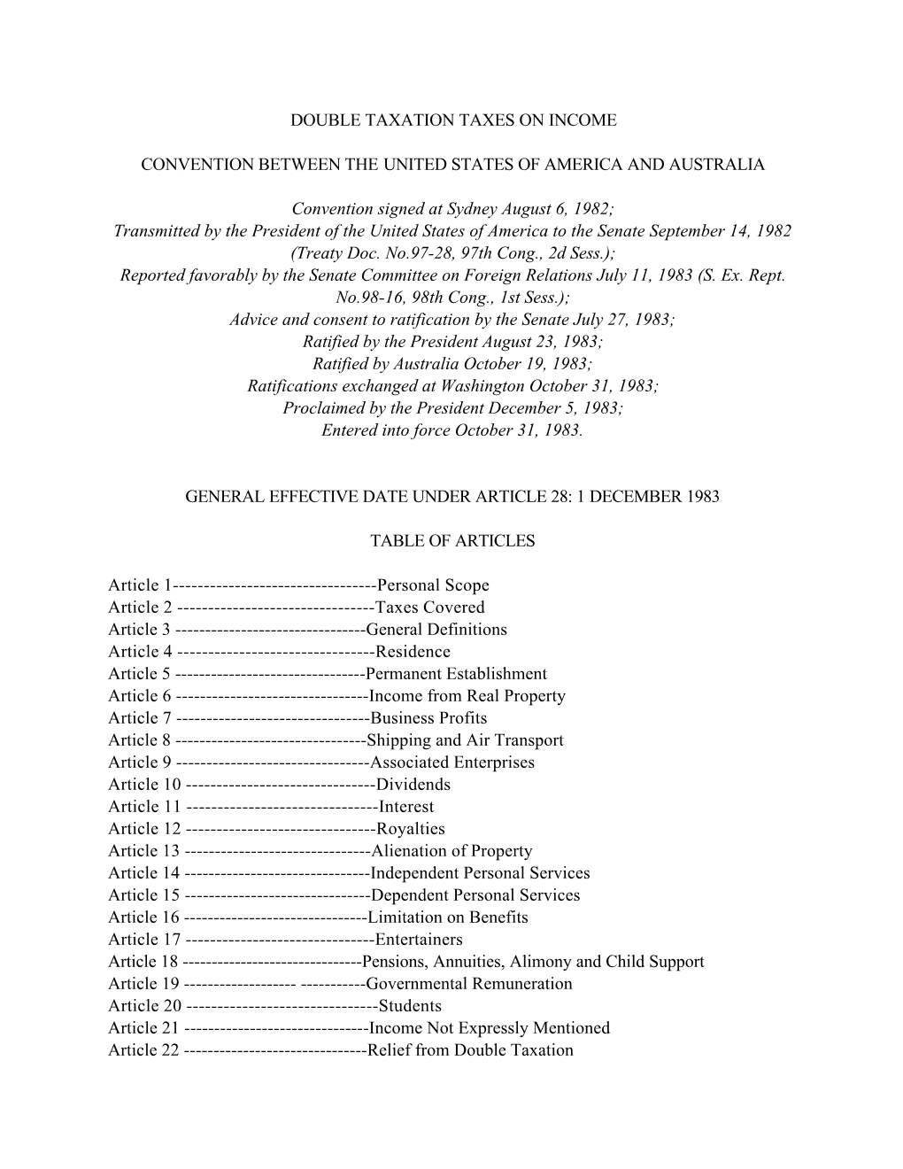 Double Taxation Taxes on Income Convention