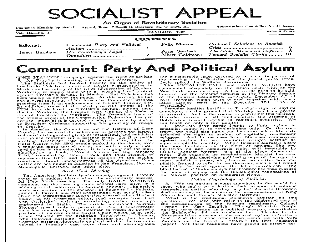 OCIALIST APPEAL an Organ of Revolutionary Socialism Published Monthly by Socialist Appeal, Room 719 — 35 S