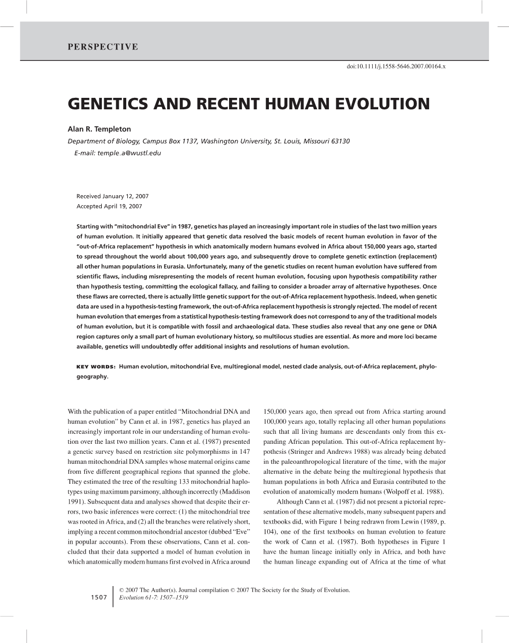 Genetics and Recent Human Evolution
