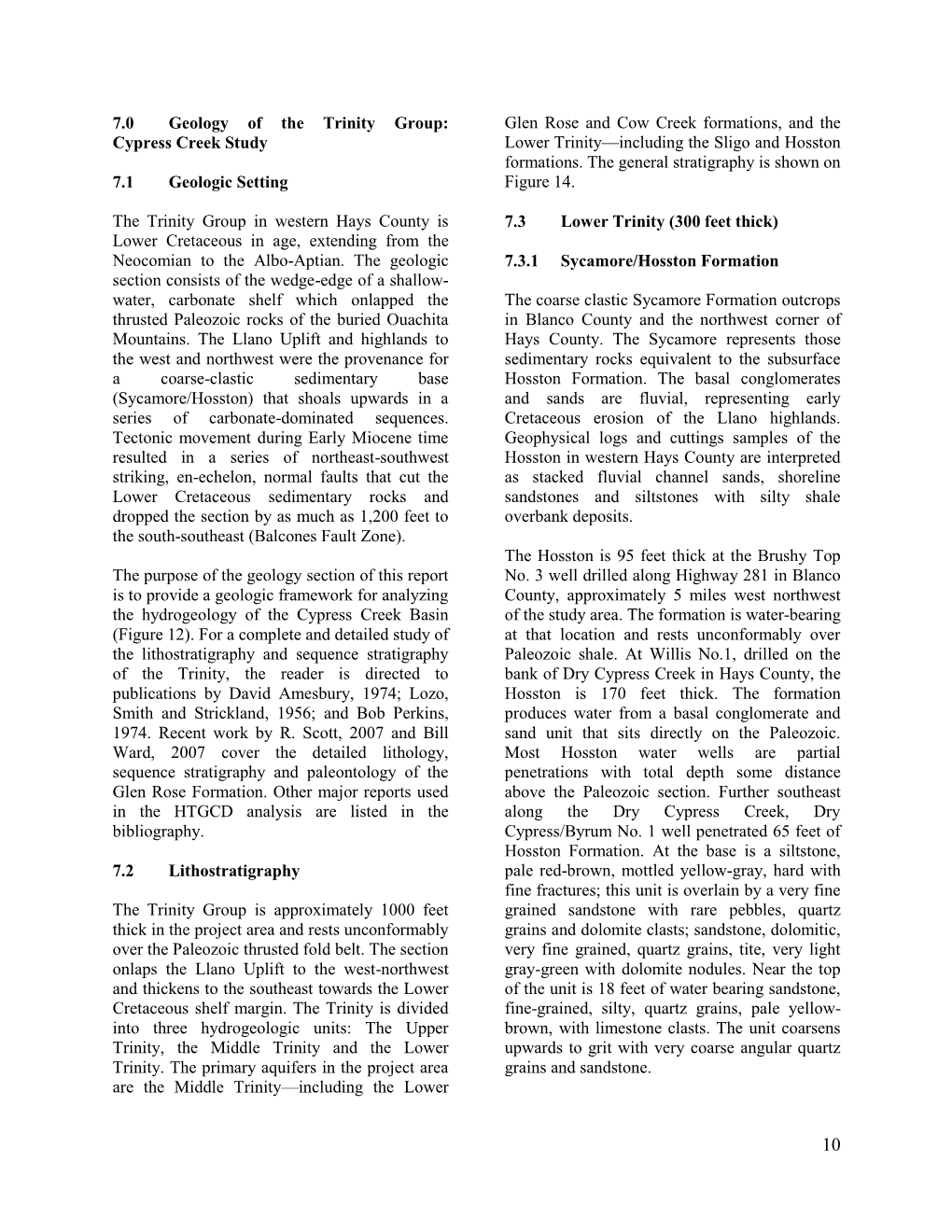 7.0 Geology of the Trinity Group: Glen Rose and Cow Creek Formations, and the Cypress Creek Study Lower Trinity—Including the Sligo and Hosston Formations