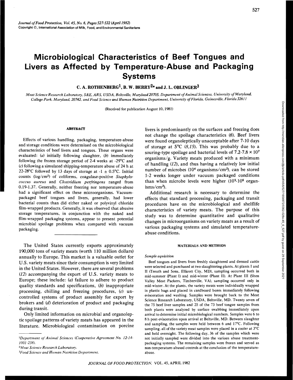 Microbiological Characteristics of Beef Tongues and Livers As Affected by Temperature-Abuse and Packaging Systems C