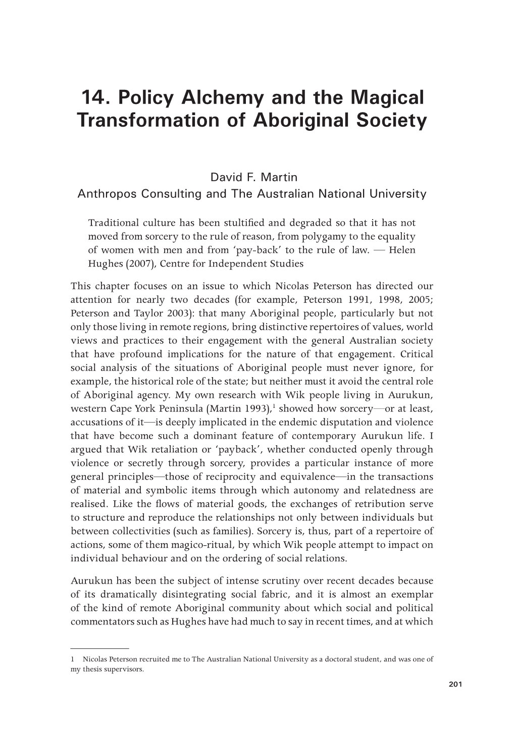 14. Policy Alchemy and the Magical Transformation of Aboriginal Society