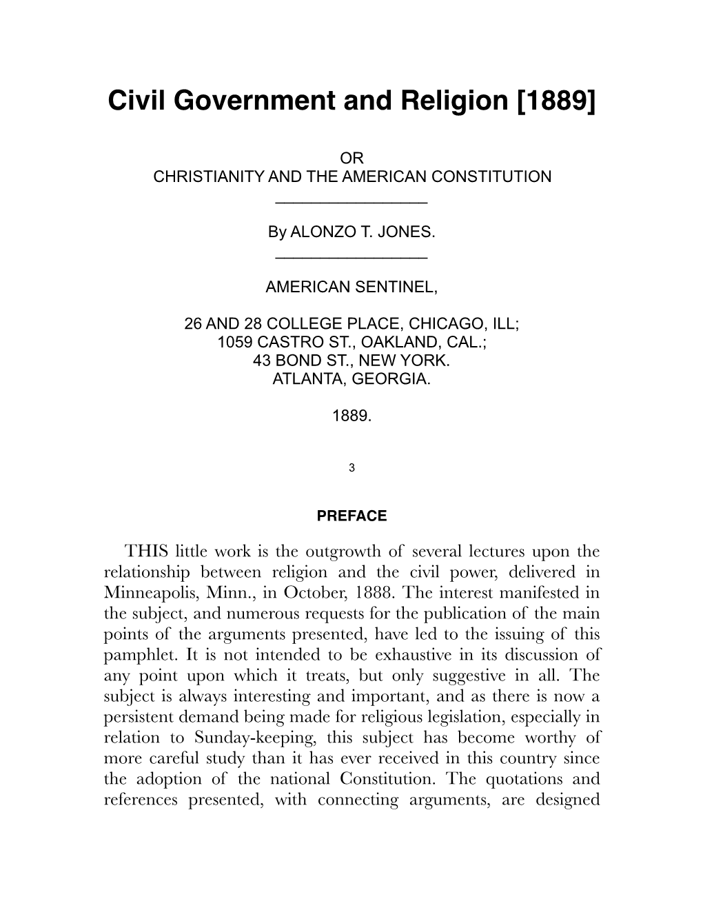 Civil Government and Religion [1889]