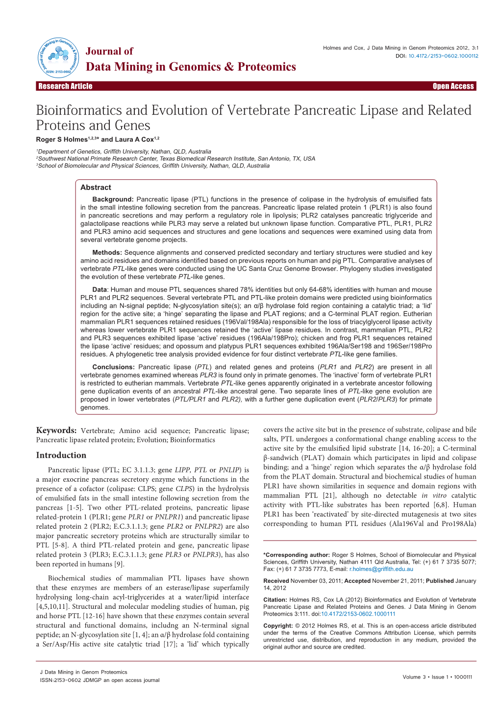 Bioinformatics and Evolution of Vertebrate Pancreatic Lipase And