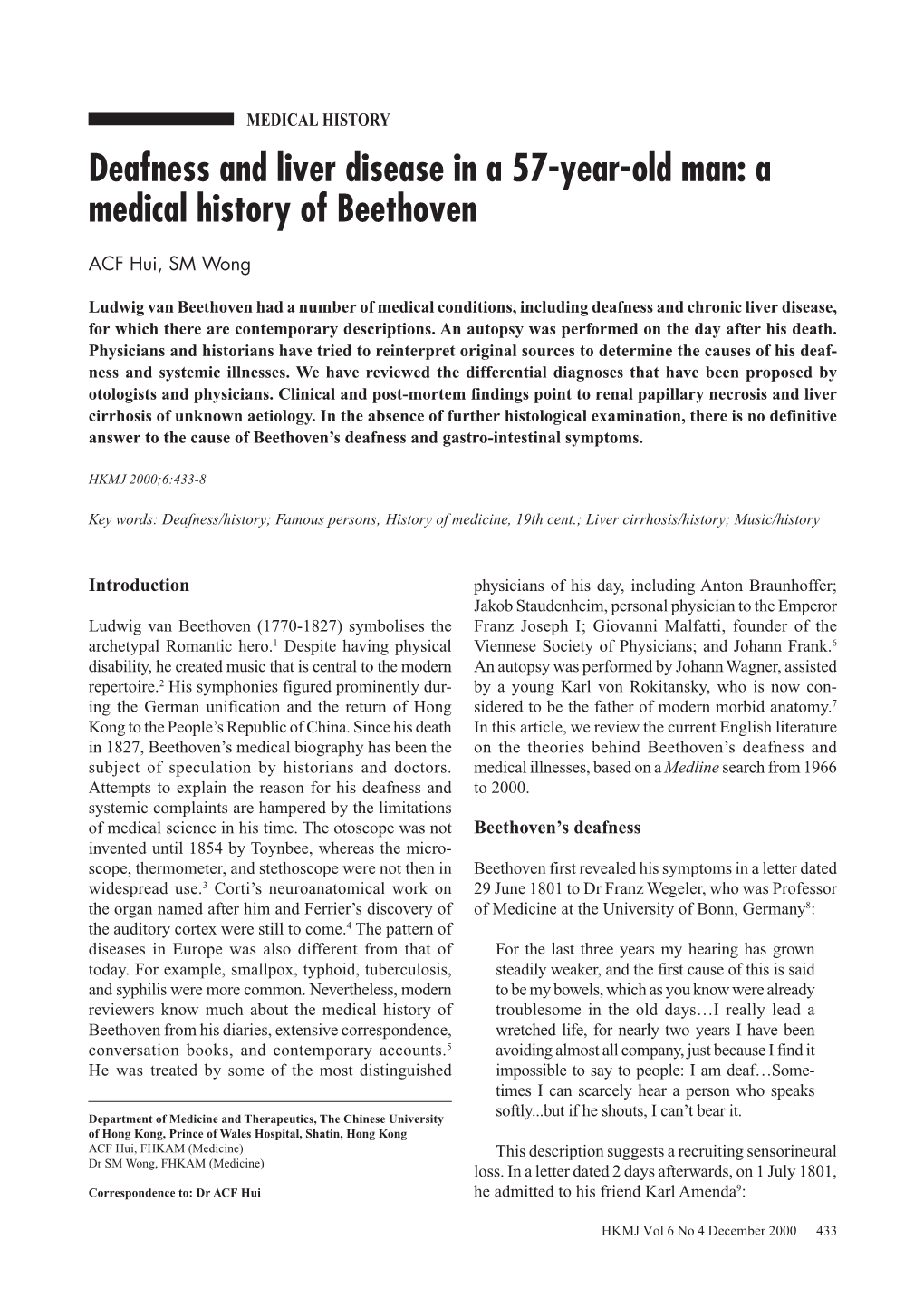 Deafness and Liver Disease in a 57-Year-Old Man: a Medical History of Beethoven