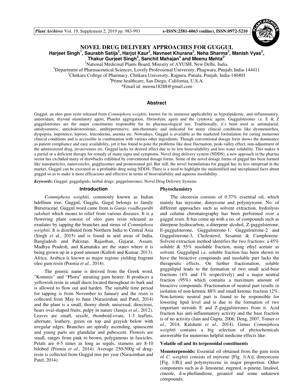 Novel Drug Delivery Approaches for Guggul