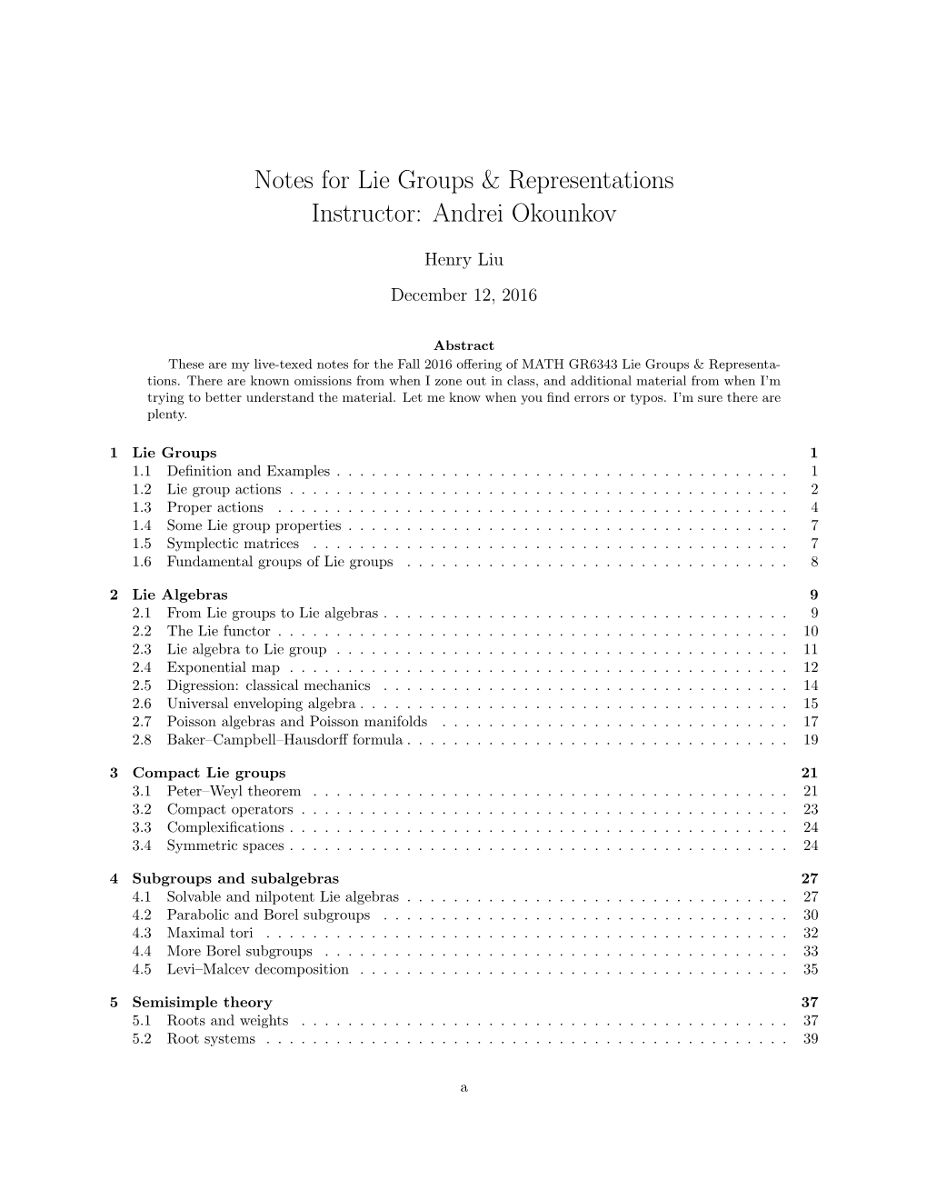 Lie Groups and Representations