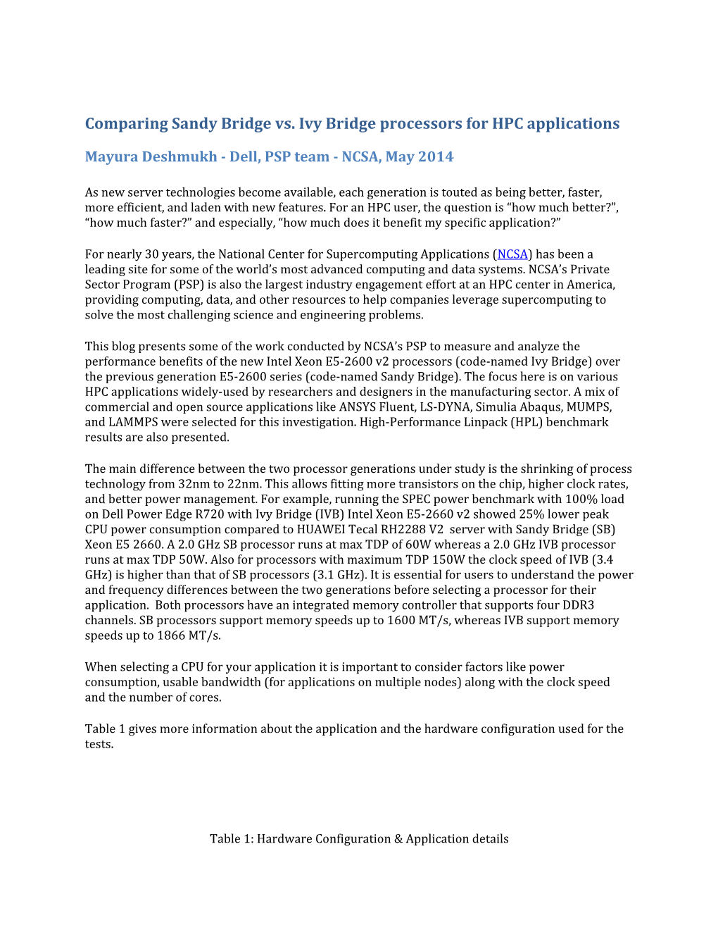 Comparing Sandy Bridge Vs. Ivy Bridge Processors for HPC Applications