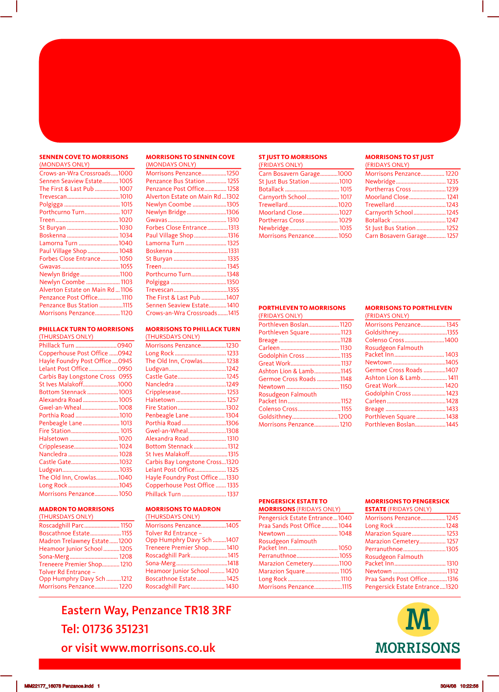 Bus Timetables to Your Morrisons in Penzance