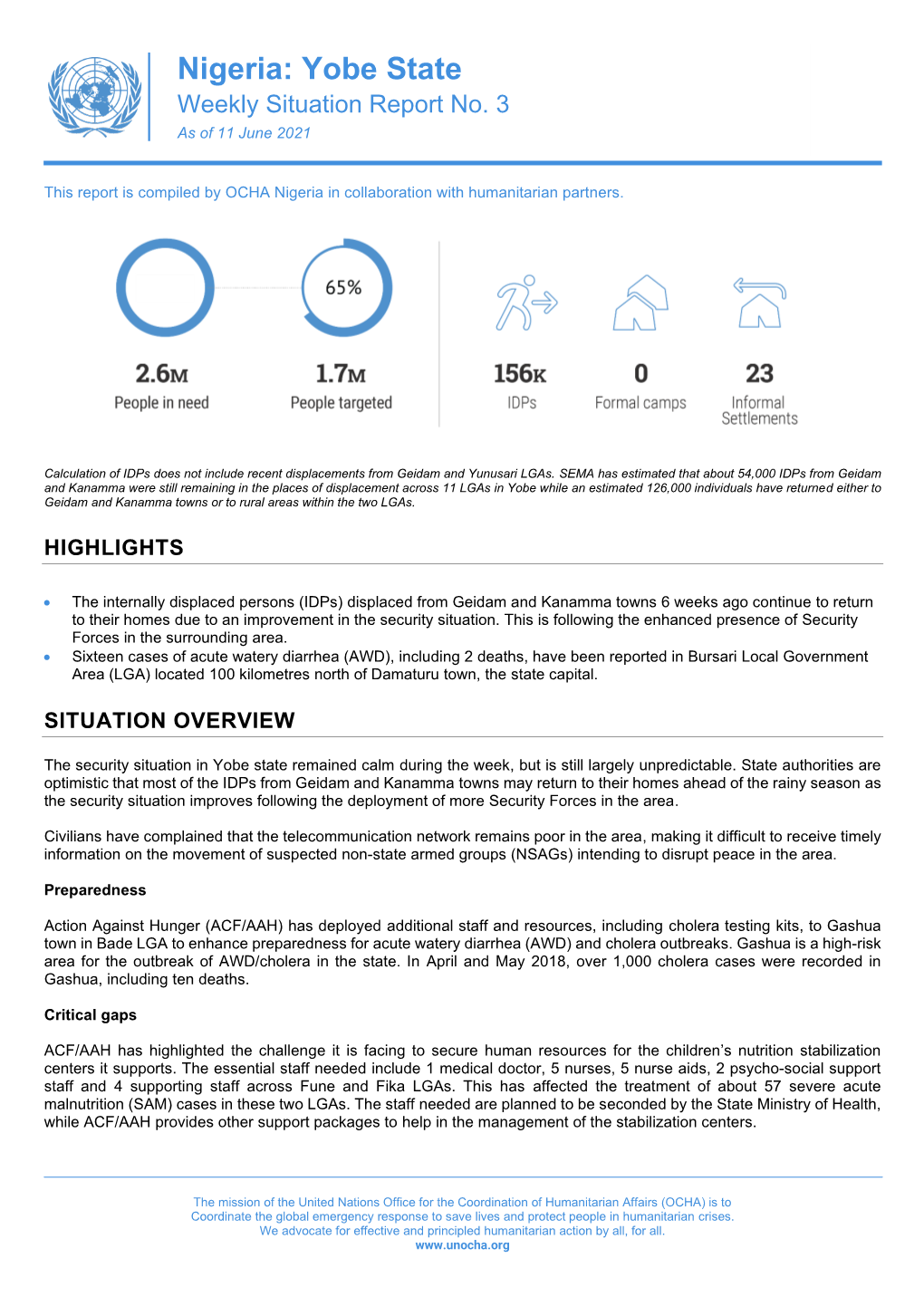 Yobe State Weekly Situation Report No