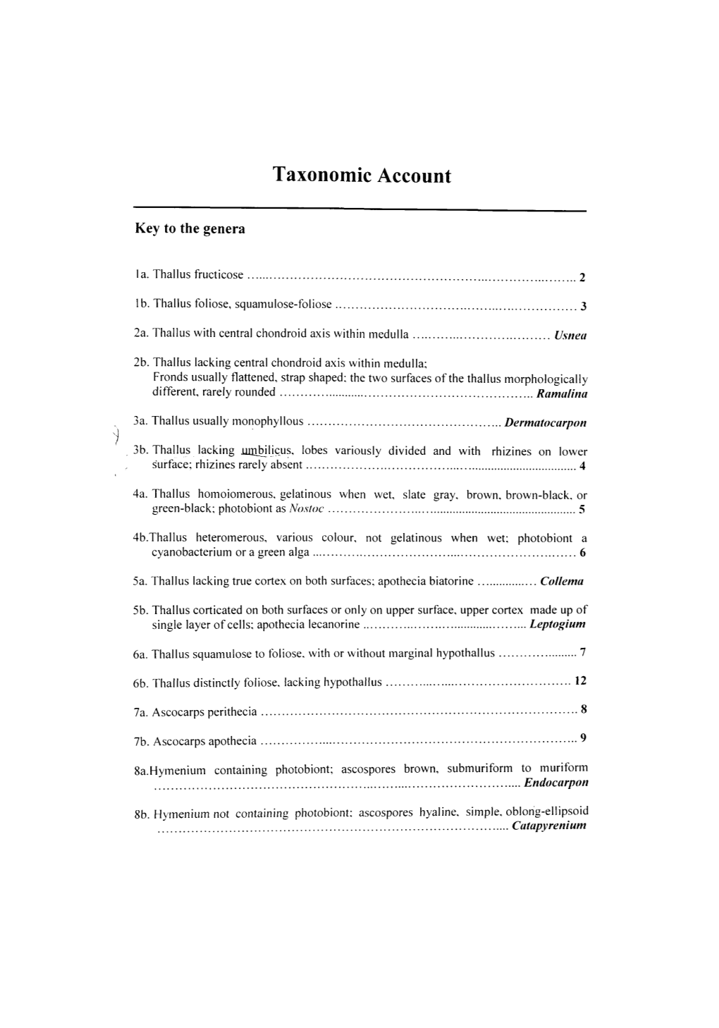 Taxonomic Account