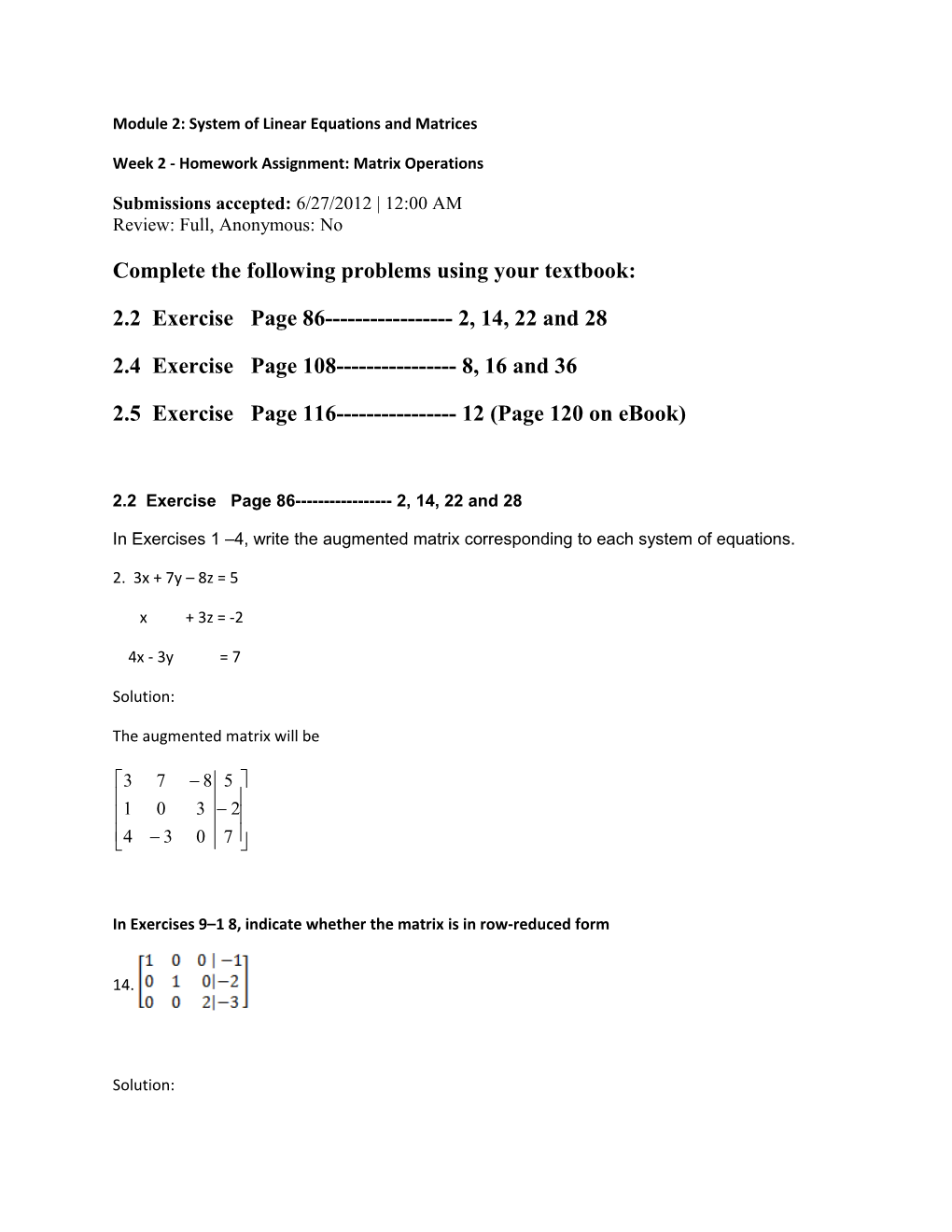 Module 2: System of Linear Equations and Matrices