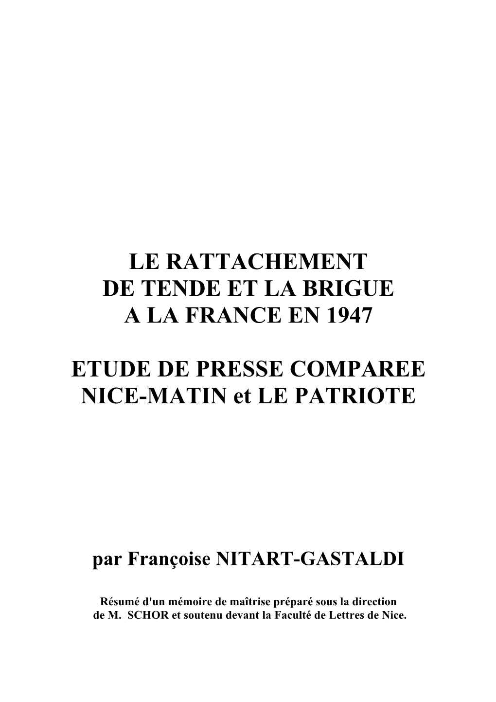 Le Rattachement De Tende Et La Brigue a La France En 1947