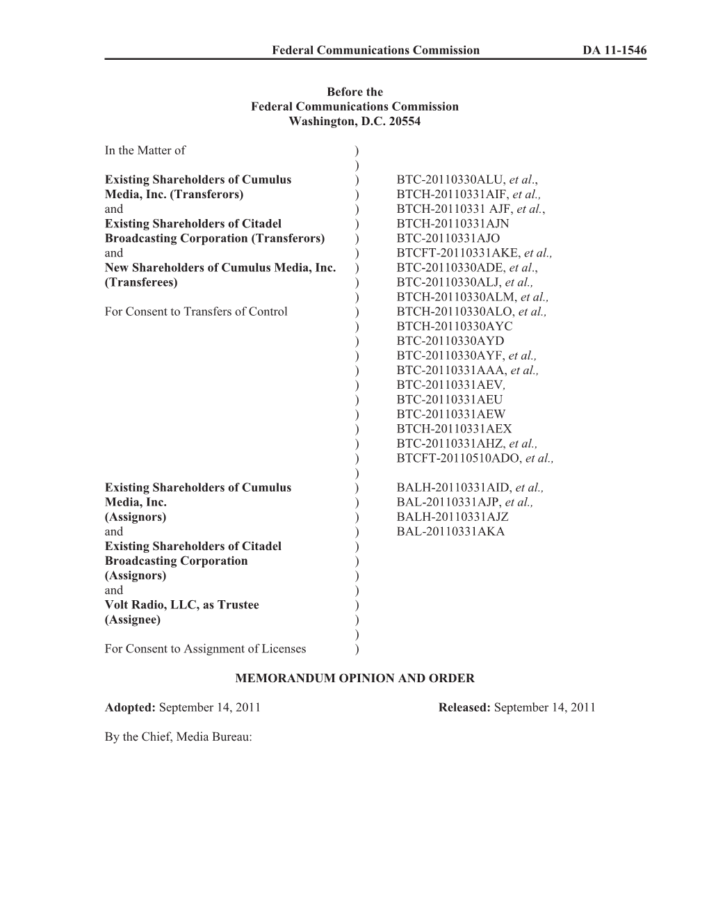 Federal Communications Commission DA 11-1546 Before the Federal