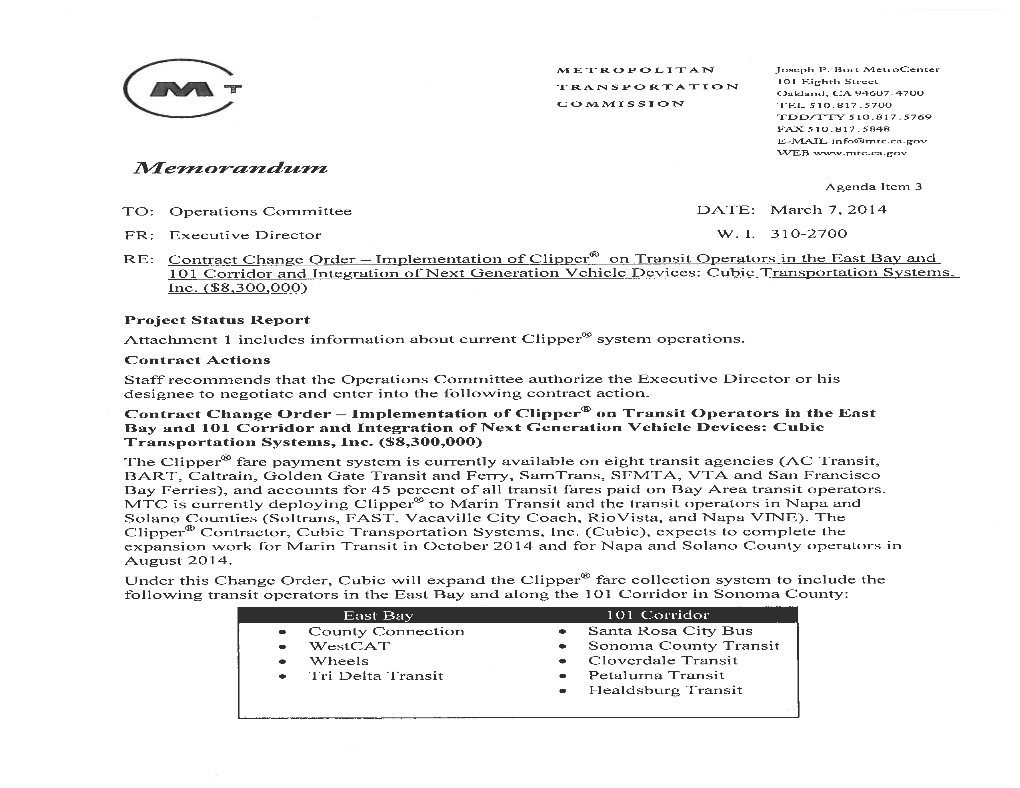 Memorandum Agenda Item 3