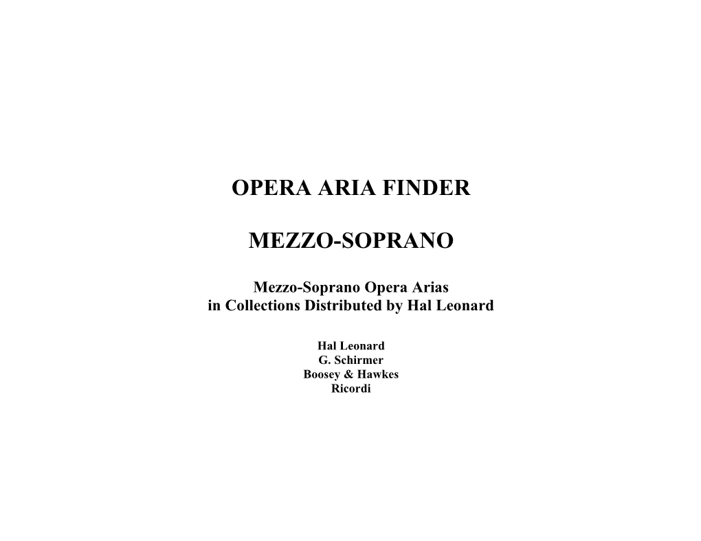 Opera Aria Finder Mezzo-Soprano