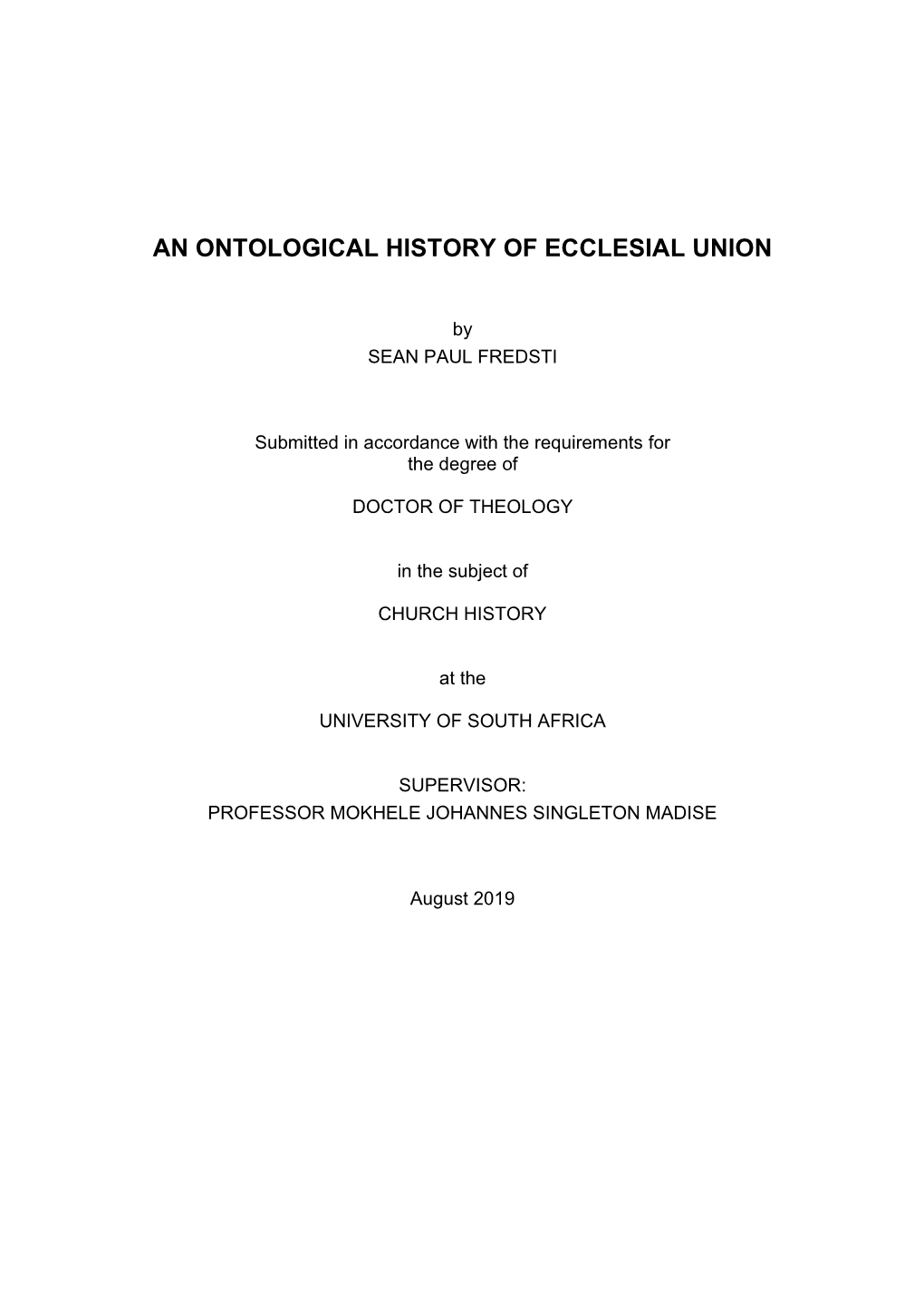 An Ontological History of Ecclesial Union