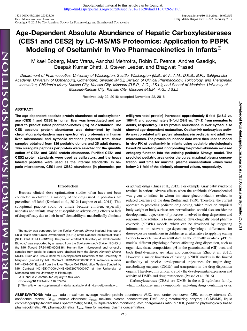 Age-Dependent Absolute Abundance of Hepatic Carboxylesterases