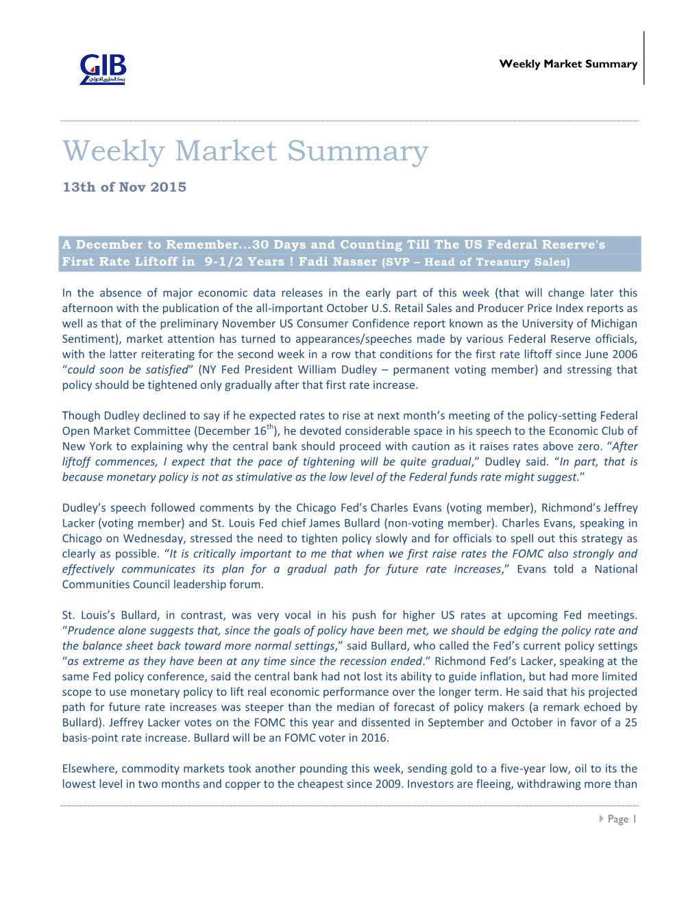 Weekly Market Summary