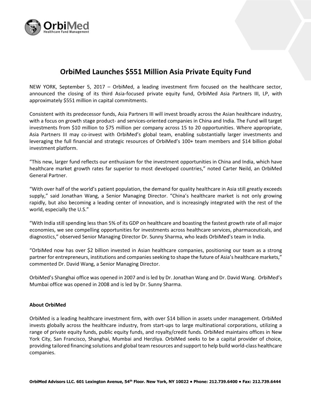 Orbimed Launches $551 Million Asia Private Equity Fund