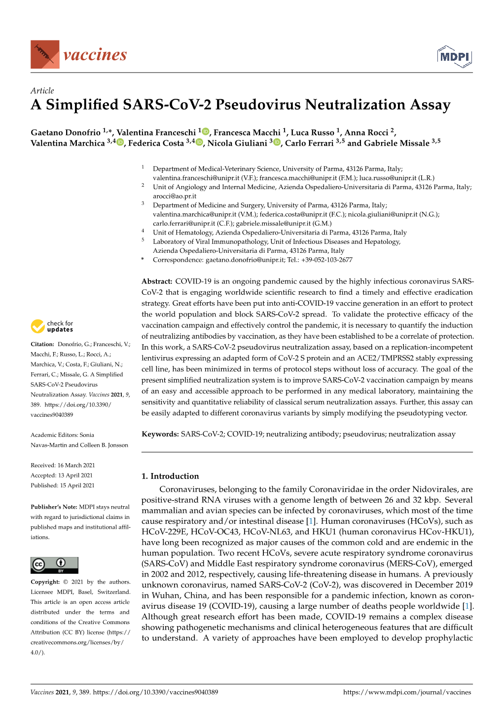 A Simplified SARS-Cov-2 Pseudovirus Neutralization Assay