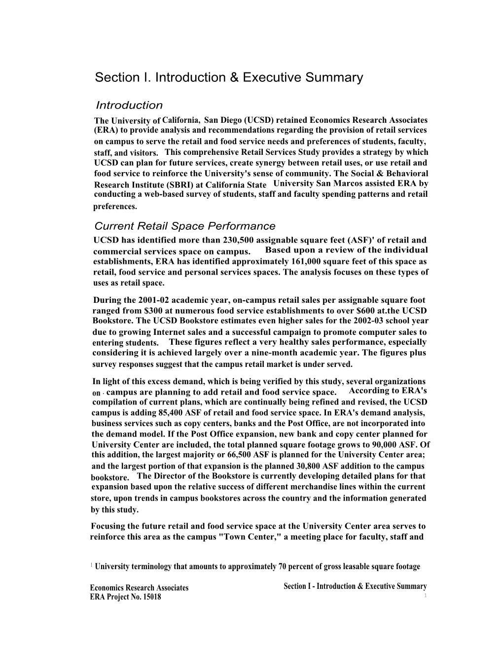 Executive Summary of Final Report UCSD Retail Services