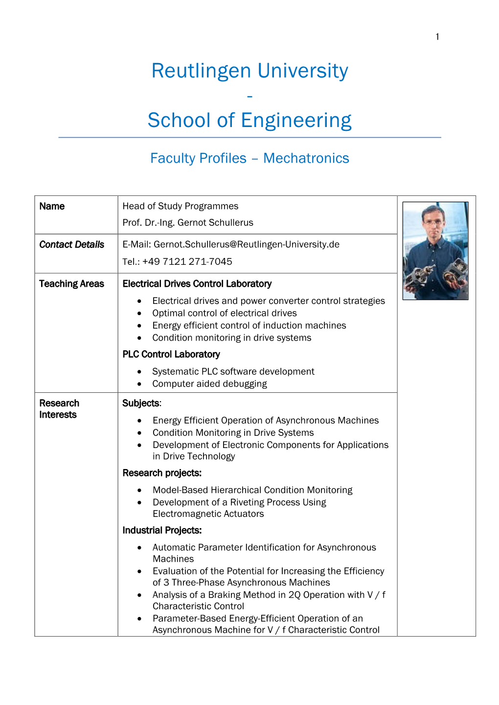 Reutlingen University - School of Engineering