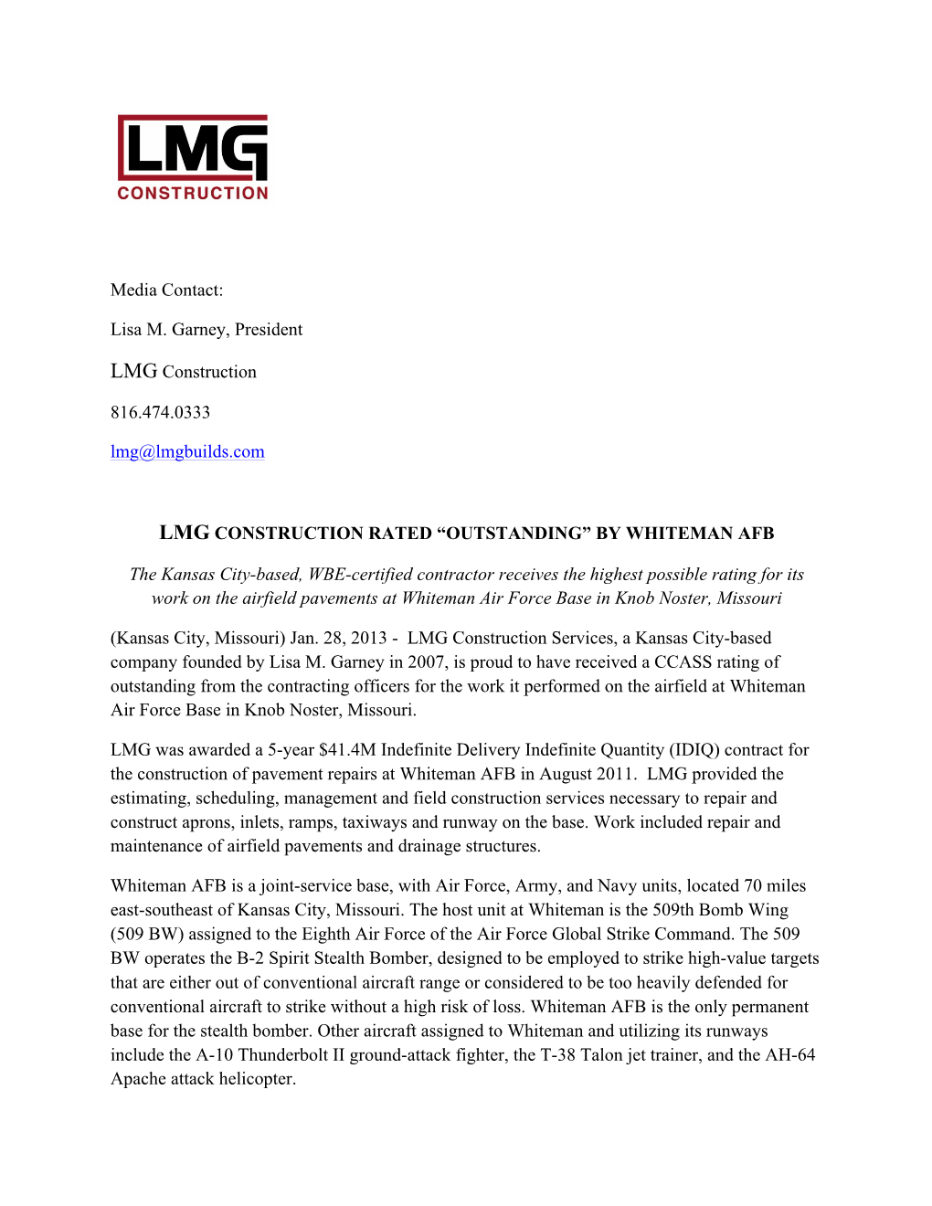 LMG Outstanding Rating for Whiteman IDIQ 2