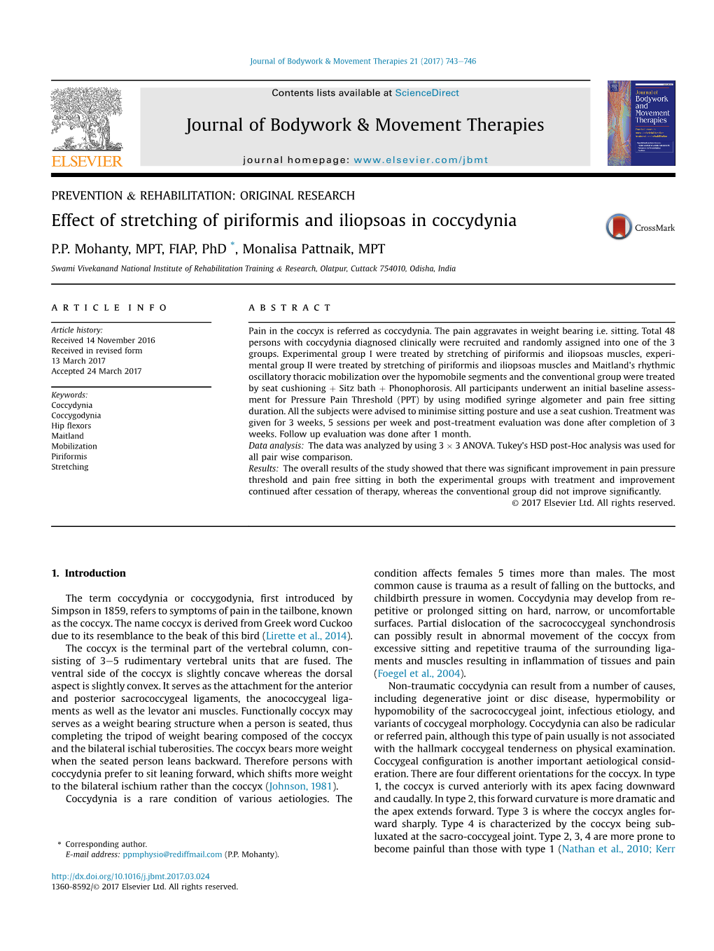 Effect of Stretching of Piriformis and Iliopsoas in Coccydynia