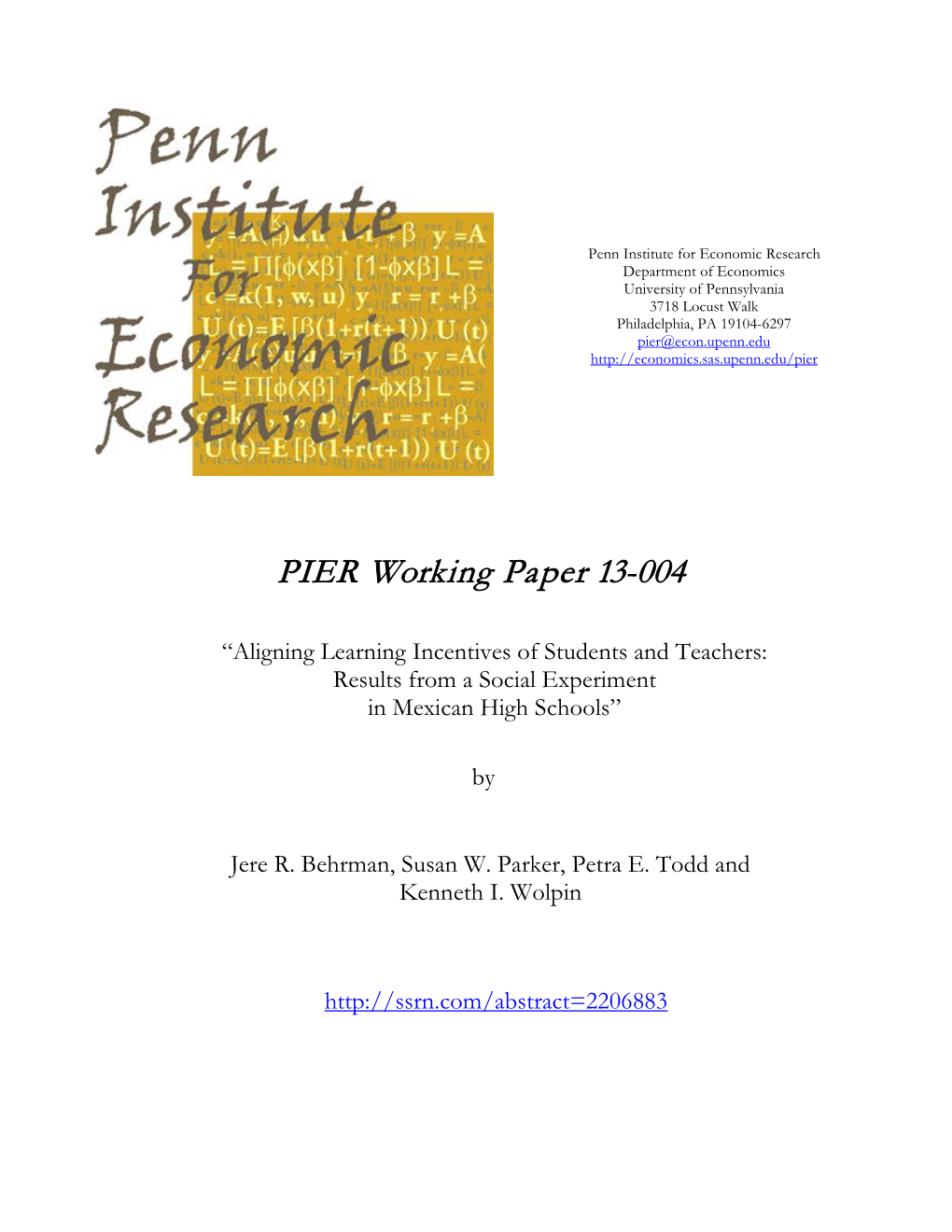 PIER Working Paper 13-004